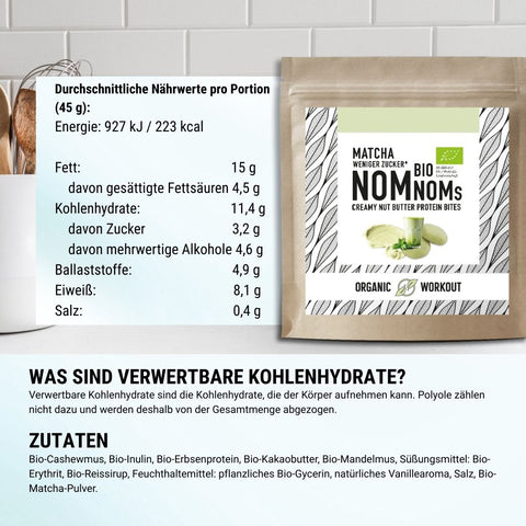 Matcha NomNoms - Protein Bites – Bio, vegan mit Bio-Erythrit und Bio-Erbsenprotein