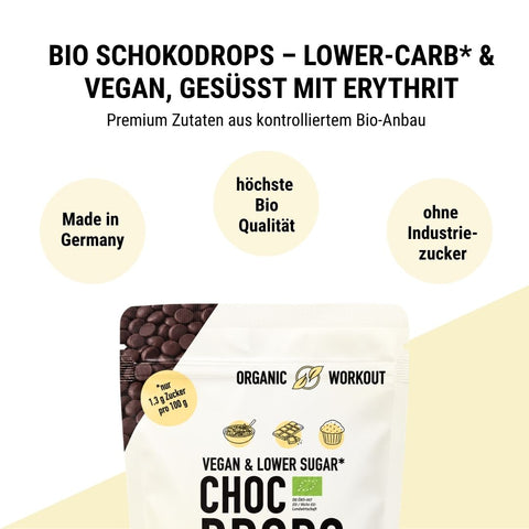 Bio Schokodrops – lower-carb* & vegan, gesüsst mit Erythrit