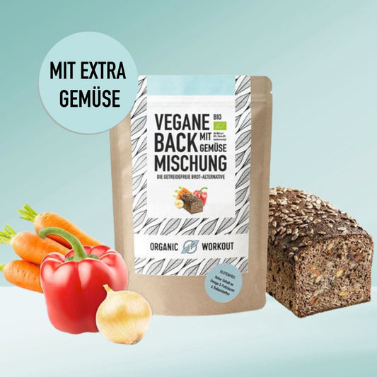 Vegane Bio Backmischung mit Gemüse, die proteinreiche, lower-carb* Brot-Alternative